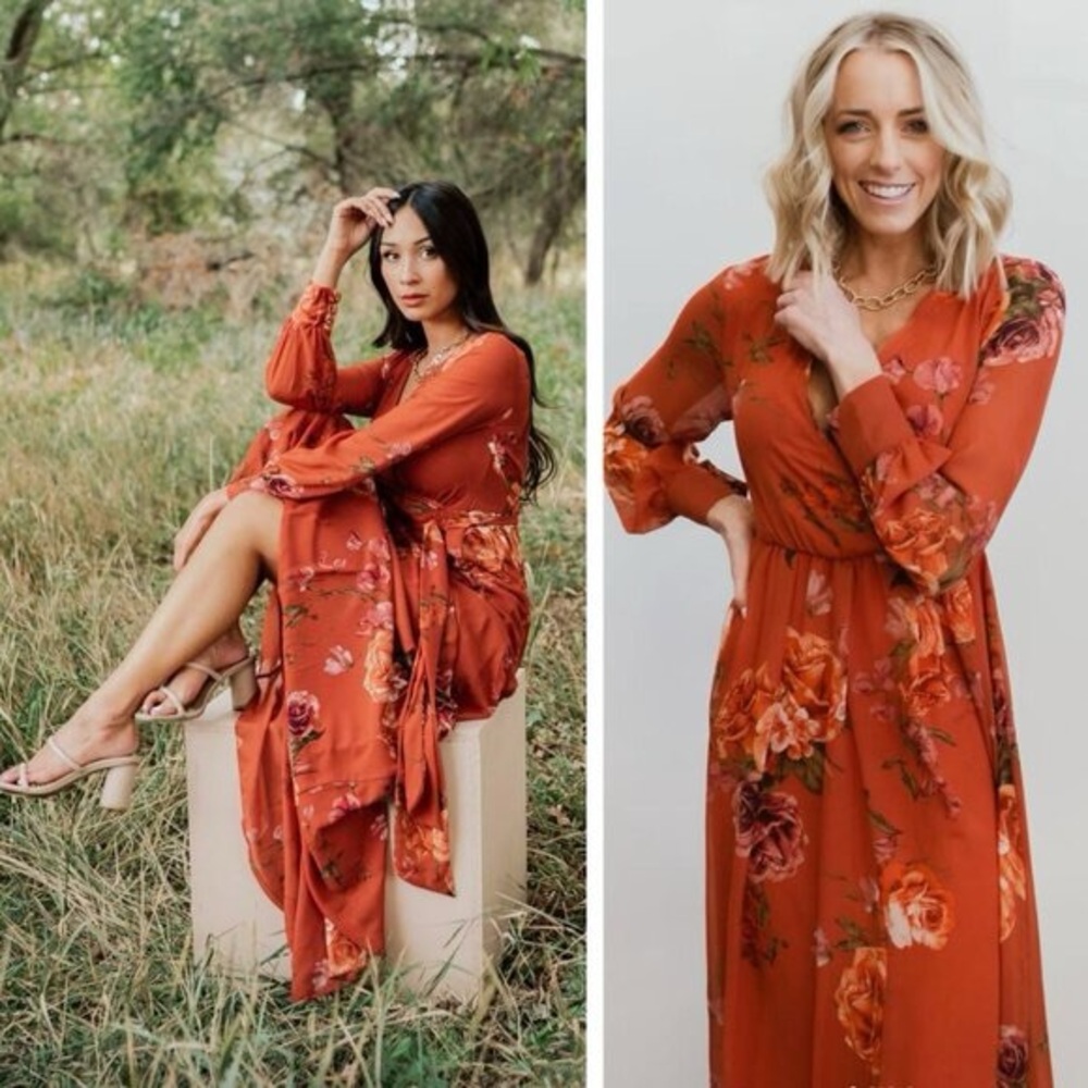 Baltic Born Rust Floral Long Sleeve Maxi Dress NWT - Picture 2 of 8